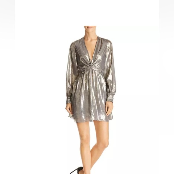 Ramy Brook Elise Metallic Party Silk Mini Dress in Platinum Sz 4 - Picture 3 of 10